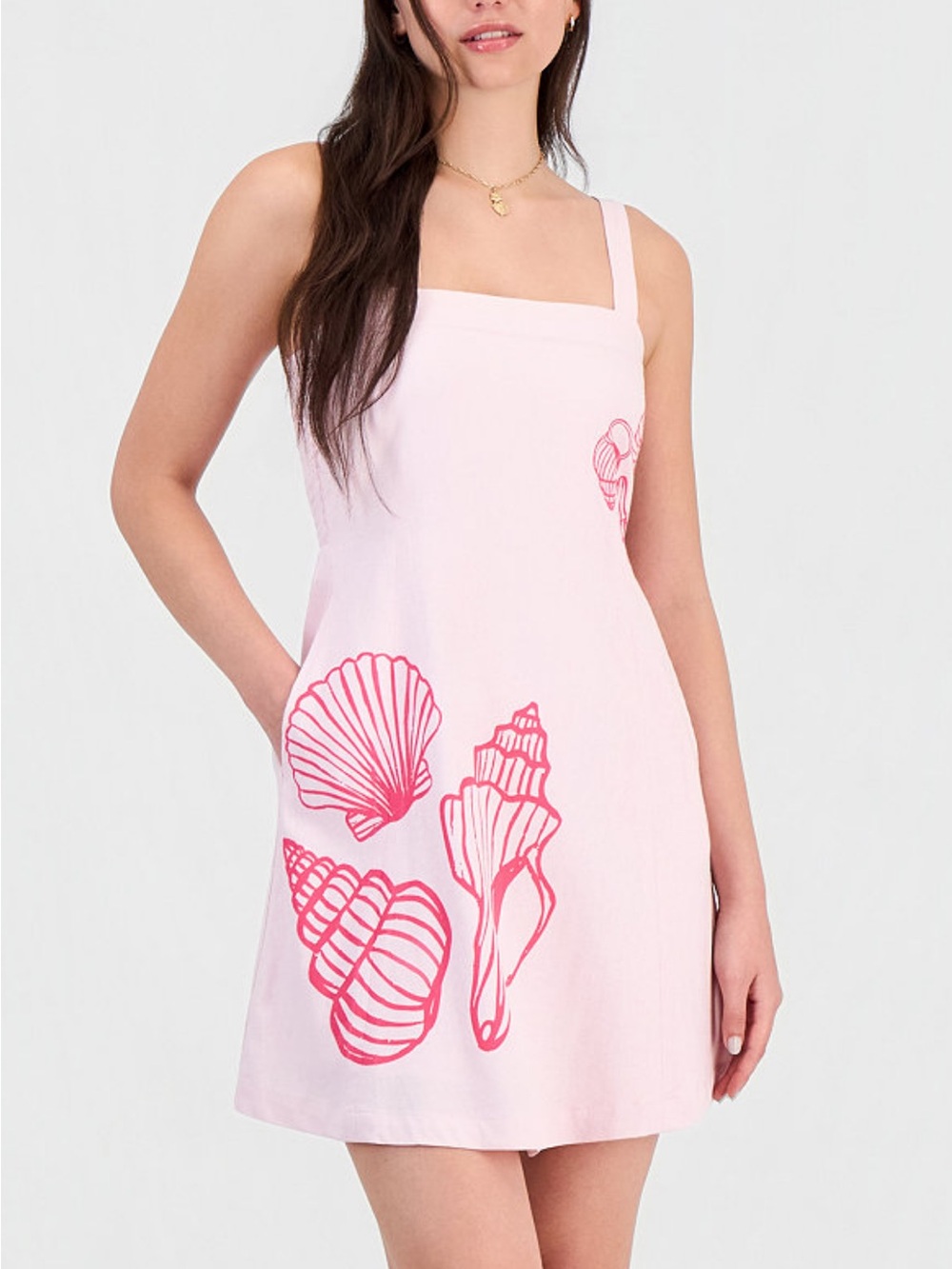 Rebel Veil Juniors' Printed Linen-Blend Mini Dress With Pockets  (Size Medium)